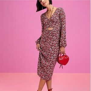 NWT Sanctuary Floral Print Chiffon Halter Long Sleeve Cut Out Midi Dress Size 6